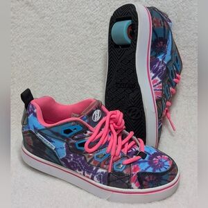 Heelys Tracer Youth size 2 Multicolor Pink Blue Black Roller Skate Shoe Sneakers